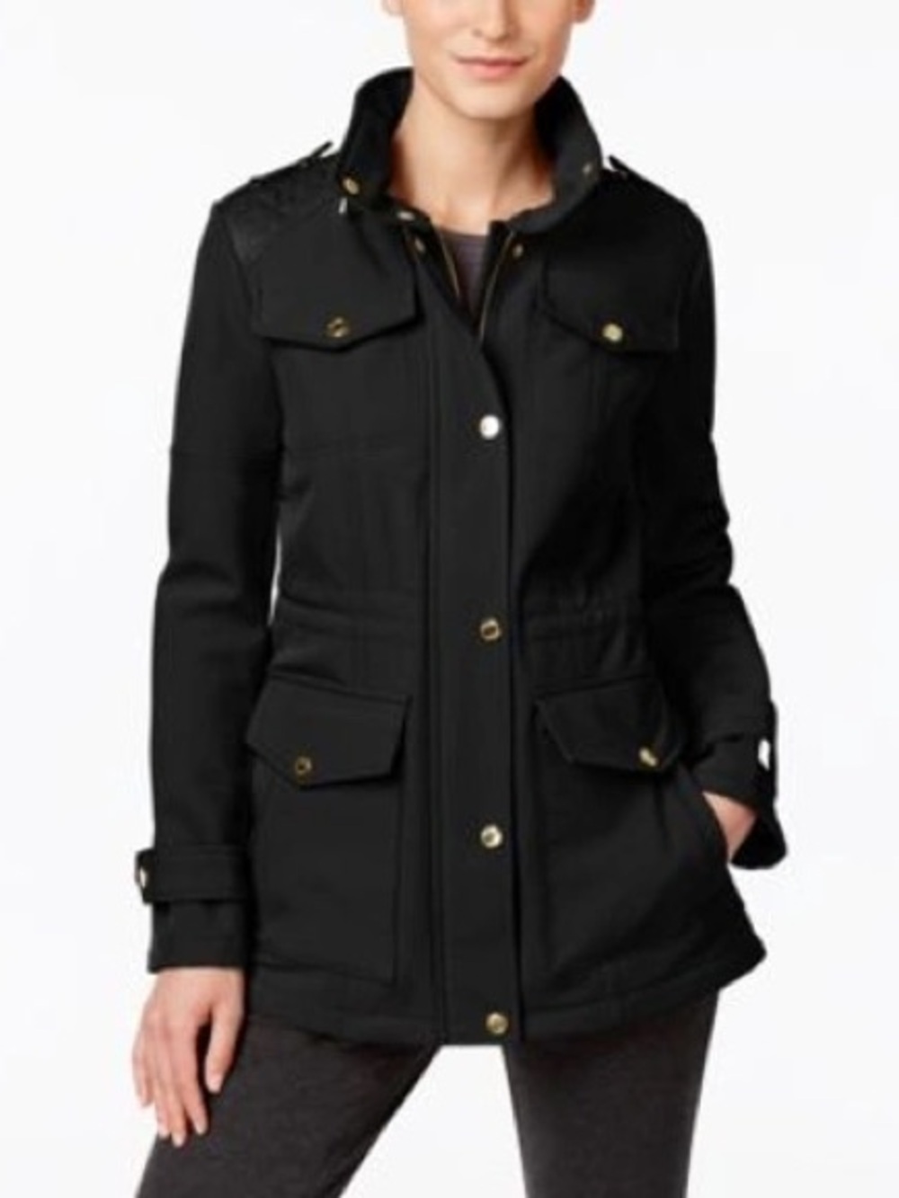 Michael Kors Womens's Faux Leather Trim Hooded Water Resistant Anorak Jacket S